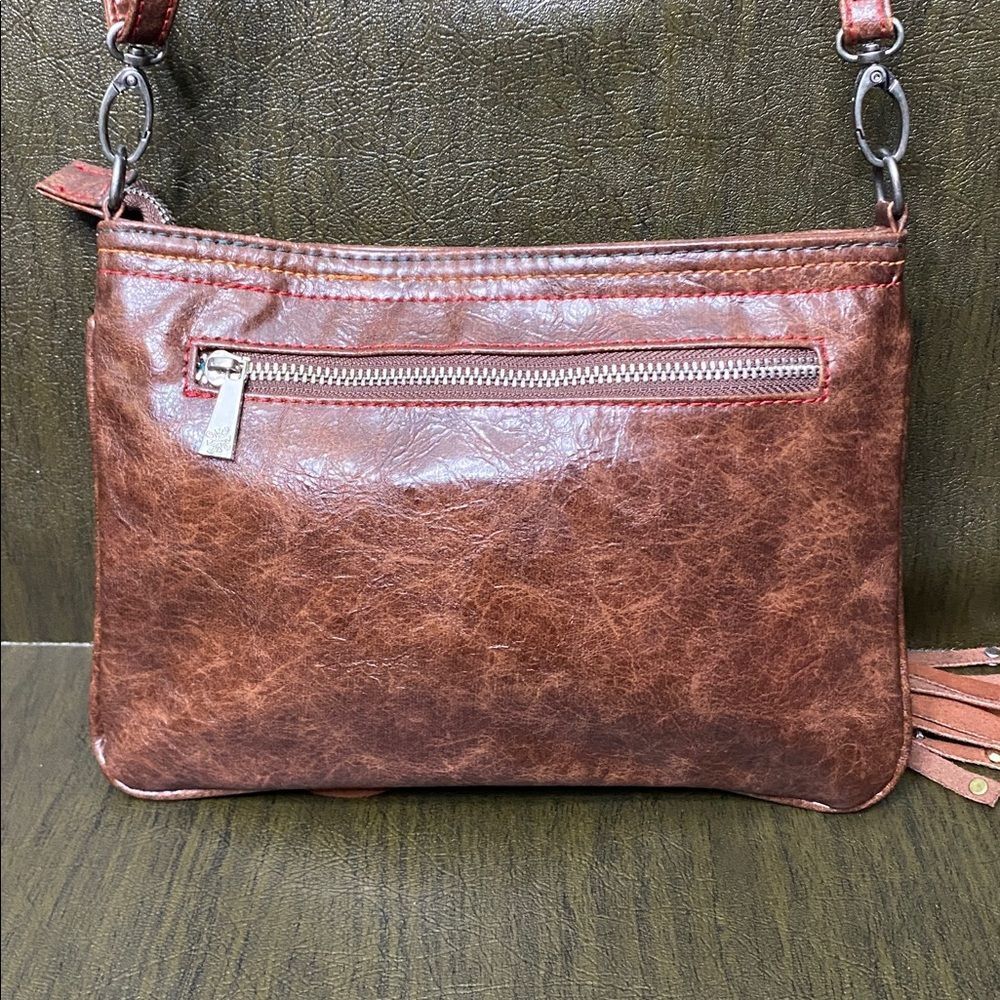 Catchfly Faux Suede/Leather Country Western Fringe Crossbody Purse Bag w/ jewels - Picture 7 of 14